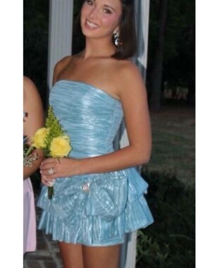 Jovani Light Blue Strapless Mini Dress